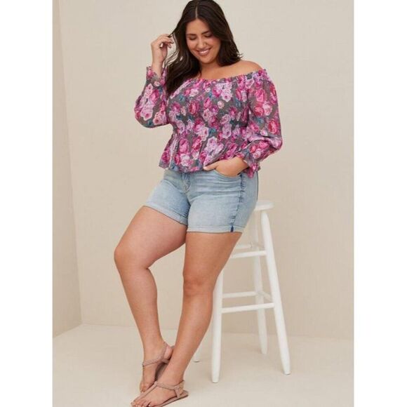 NWT Crinkle Chiffon Smocked Waist Off-Shoulder Crop Top Size 5 - Picture 3 of 16